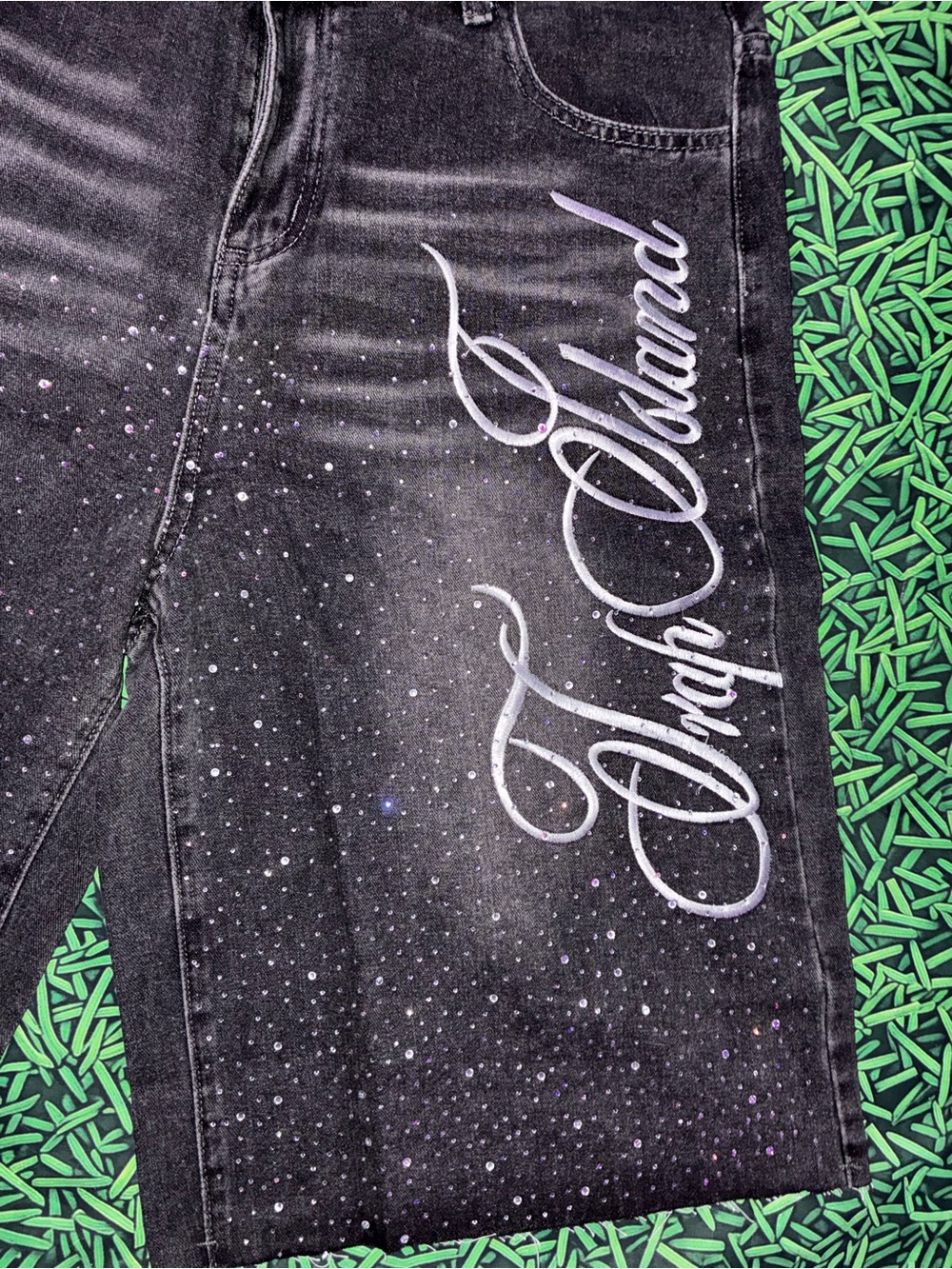 Black Jeans with Script Detail